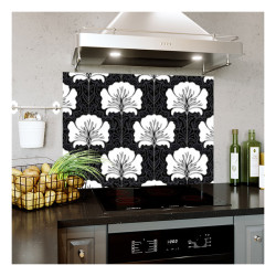 Panou bucatarie, protectie plita, aragaz, antistropire, print UV model Abstract Floare Alb si Negru
