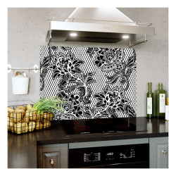 Panou bucatarie, protectie plita, aragaz, antistropire, print UV model Abstract Floral Negru