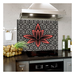 Panou bucatarie, protectie plita, aragaz, antistropire, print UV model Floare Roz cu Fundal Negru