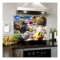 Panou bucatarie, protectie plita, aragaz, antistropire, print UV model Ocean cu Pesti Panou bucatarie, protectie plita, aragaz, antistropire, print UV model Ocean cu Pesti