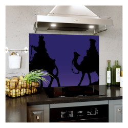 Panou decorativ bucatarie, sticla securizata, protectie plita, print UV Oameni Calarind Camile