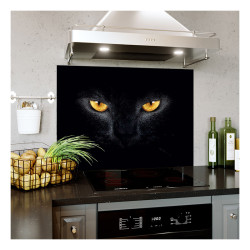 Panou decorativ bucatarie, sticla securizata, protectie plita, print UV Pisica Neagra