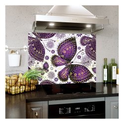 Panou bucatarie, protectie plita, aragaz, antistropire, print UV model Fluturi Mov Decorati