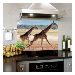Panou bucatarie, protectie plita, aragaz, antistropire, print UV model Trei Girafe in Alergare