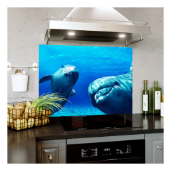 Panou bucatarie, protectie plita, aragaz, antistropire, print UV model Delfini in Ocean Panou bucatarie, protectie plita, aragaz, antistropire, print UV model Delfini in Ocean