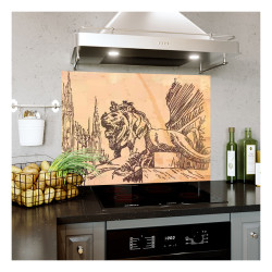 Panou bucatarie, protectie plita, aragaz, antistropire, print UV model Statuie Leu