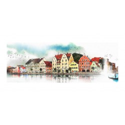 Panou bucatarie, protectie plita, aragaz, antistropire, print UV model Vile cu Priveliste spre Lac