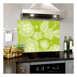 Panou bucatarie, protectie plita, aragaz, antistropire, print UV model Flori cu Fundal Verde