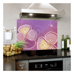 Panou bucatarie, protectie plita, aragaz, antistropire, print UV model Flori cu Fundal Mov
