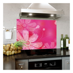 Panou bucatarie, protectie plita, aragaz, antistropire, print UV model Flori cu Fundal Roz