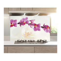 Panou bucatarie decorativ, protectie plita, model Orhidee Alba si Mov Panou bucatarie decorativ, protectie plita, model Orhidee Alba si Mov