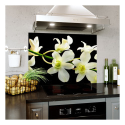 Panou bucatarie, protectie plita, aragaz, antistropire, print UV model Floare cu Fundal Negru