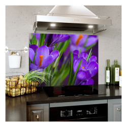 Panou bucatarie, protectie plita, aragaz, antistropire, print UV model Floricele Mov