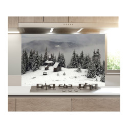 Panou bucatarie, protectie plita, aragaz, antistropire, print UV model Iarna pe Munte
