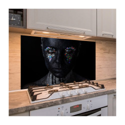 Panou antistropire pentru bucatarie, sticla securizata, model Face Black One