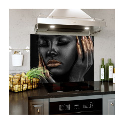 Panou antistropi bucatarie, sticla securizata, model Face Black Two