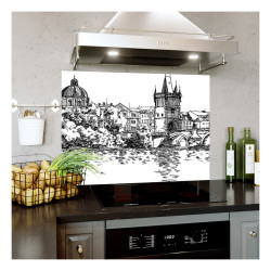 Panou bucatarie, protectie plita, aragaz, antistropire, print UV model Oras Medieval